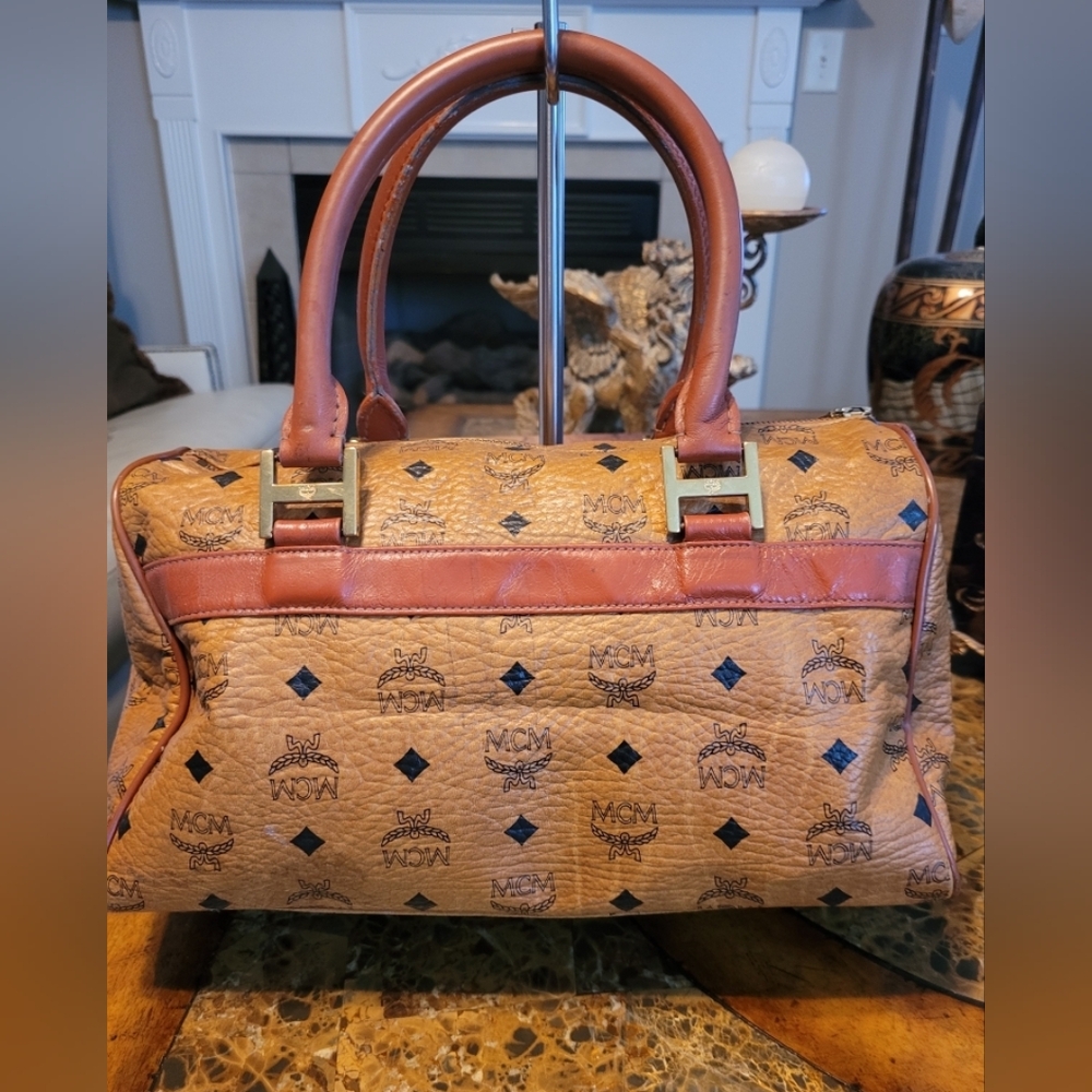 MCM Cognac and Chestnut Monogram Satchel - Picture 2 of 12